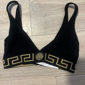 Versace Black and Gold triangle Bralette with logo border brand NEW, never worn